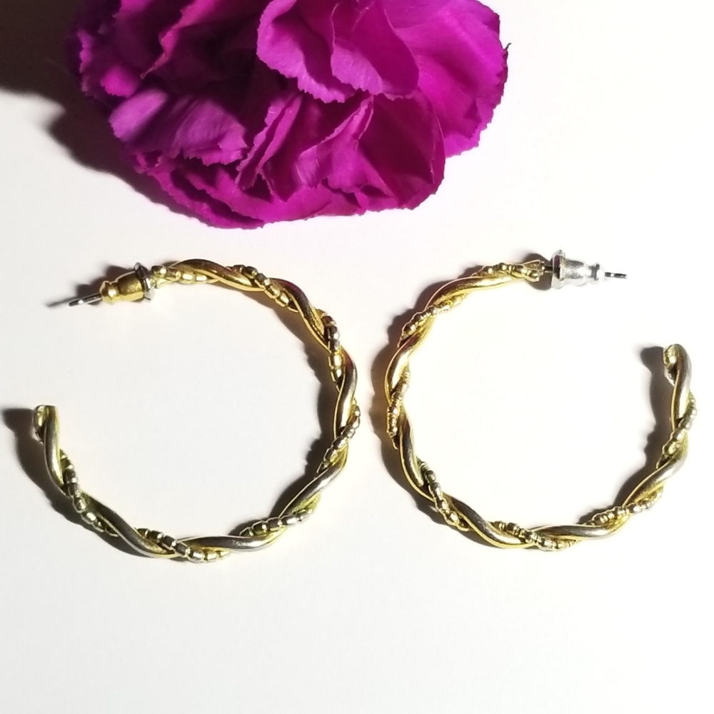 Vintage hoop earrings gold tone twist design